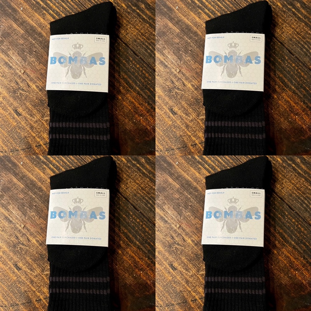 4 Bombas Black Calf Socks Small Youth 9-4 Women’s 4-7.5